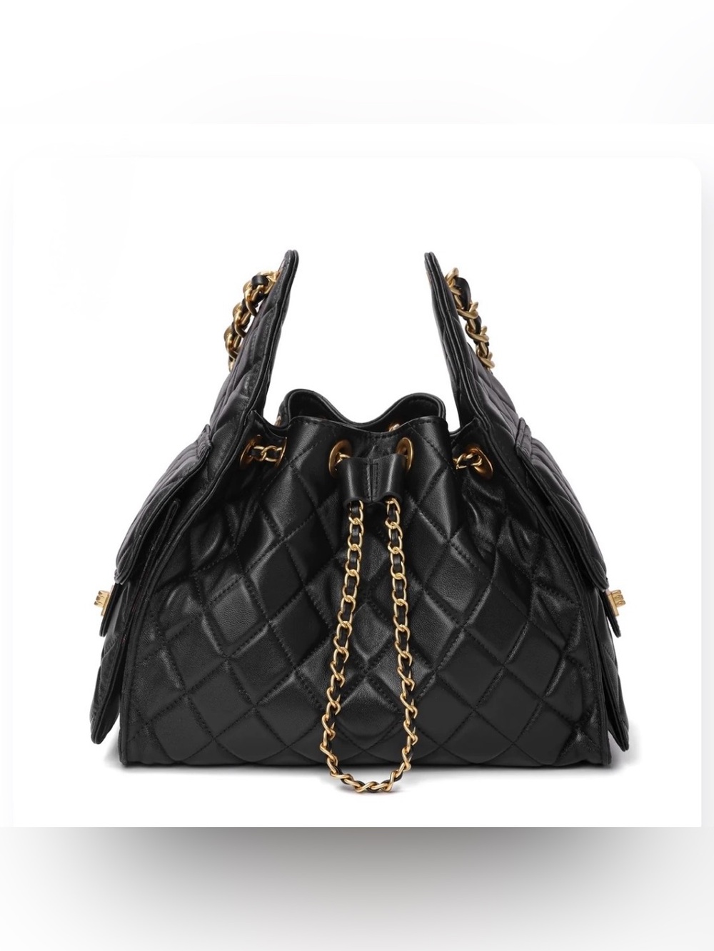 Quilted Sheepskin Leather Shoulder Bag with Chain Strap